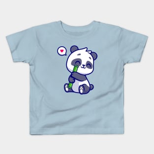 Cute Panda With Bamboo Cartoon Kids T-Shirt